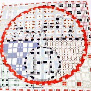 Hermes Carre Twill Scarf Libris A Carias Blanc/Rouge /Gris - 90Cm